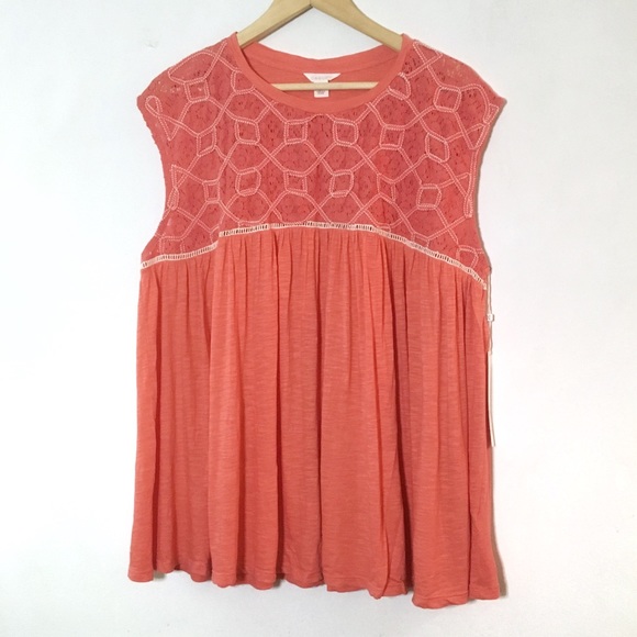 Caslon coral boho babydoll top - Picture 2 of 5